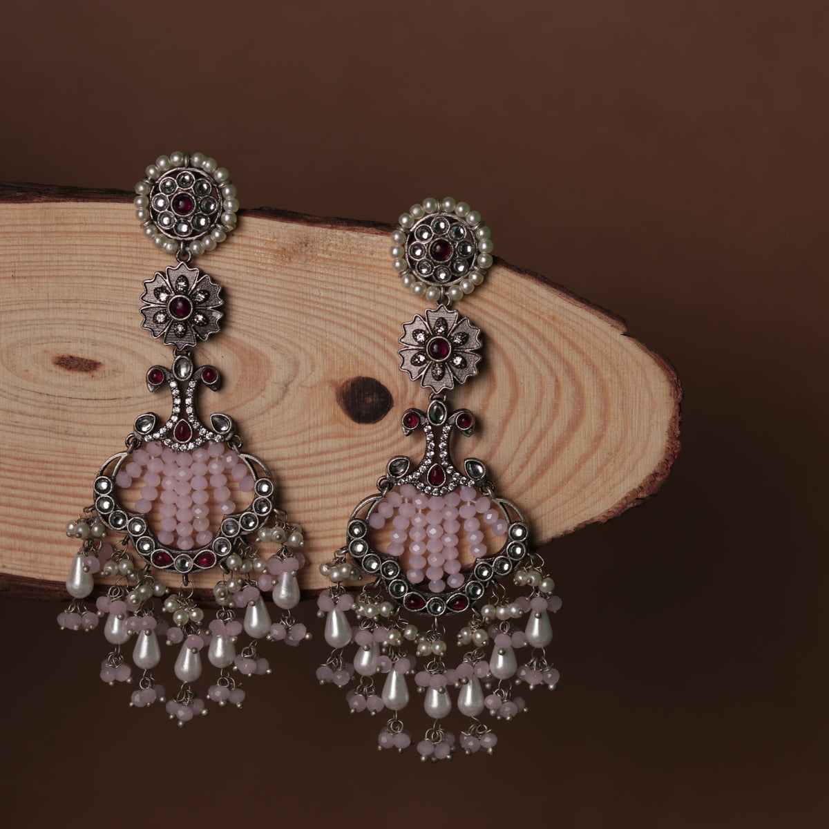 CELESTIA LONG CRYSTAL OXIDIZED PEACOCK SEMI HANDMADE EARRING ER116