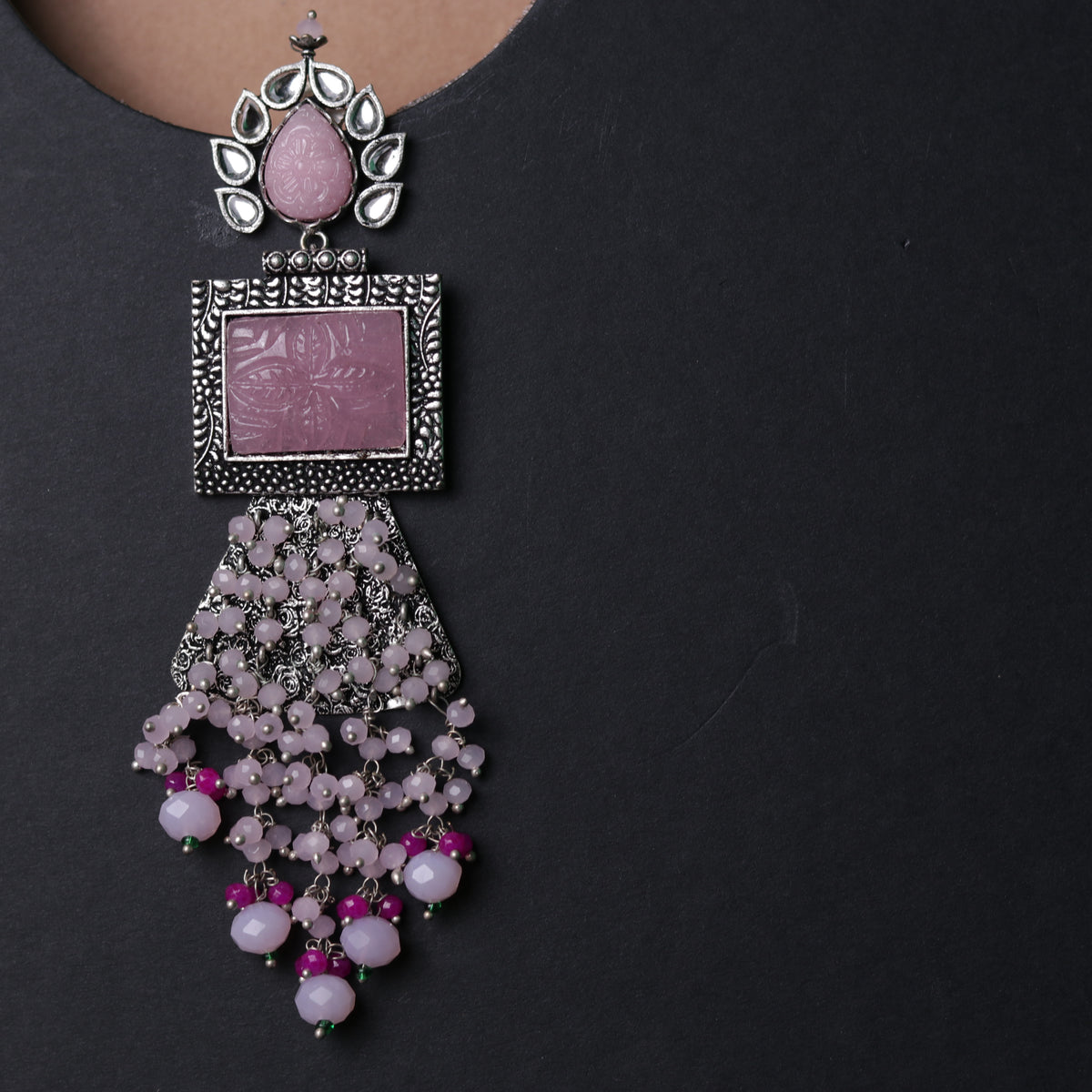 PLUME BEADED LONG FEATHER SEMI HANDMADE EARRINGS-ER115