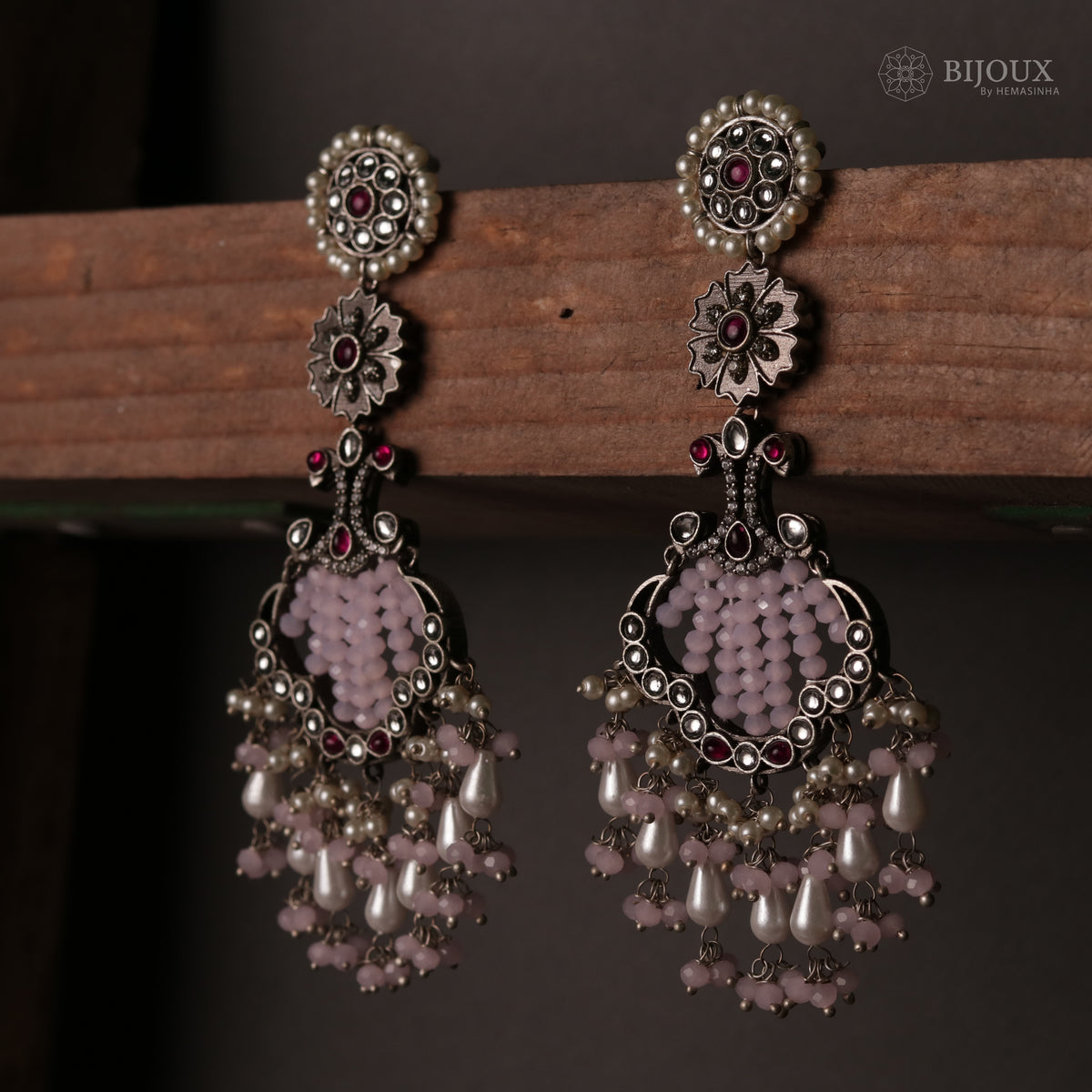 CELESTIA LONG CRYSTAL OXIDIZED PEACOCK SEMI HANDMADE EARRING ER116