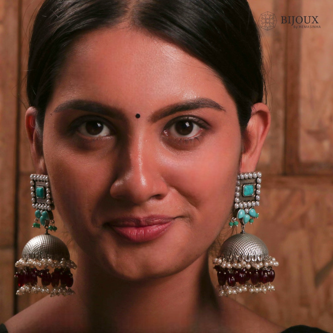 SQUARE SERENADE FAUX SILVER HANDMADE JHUMKAS ER37