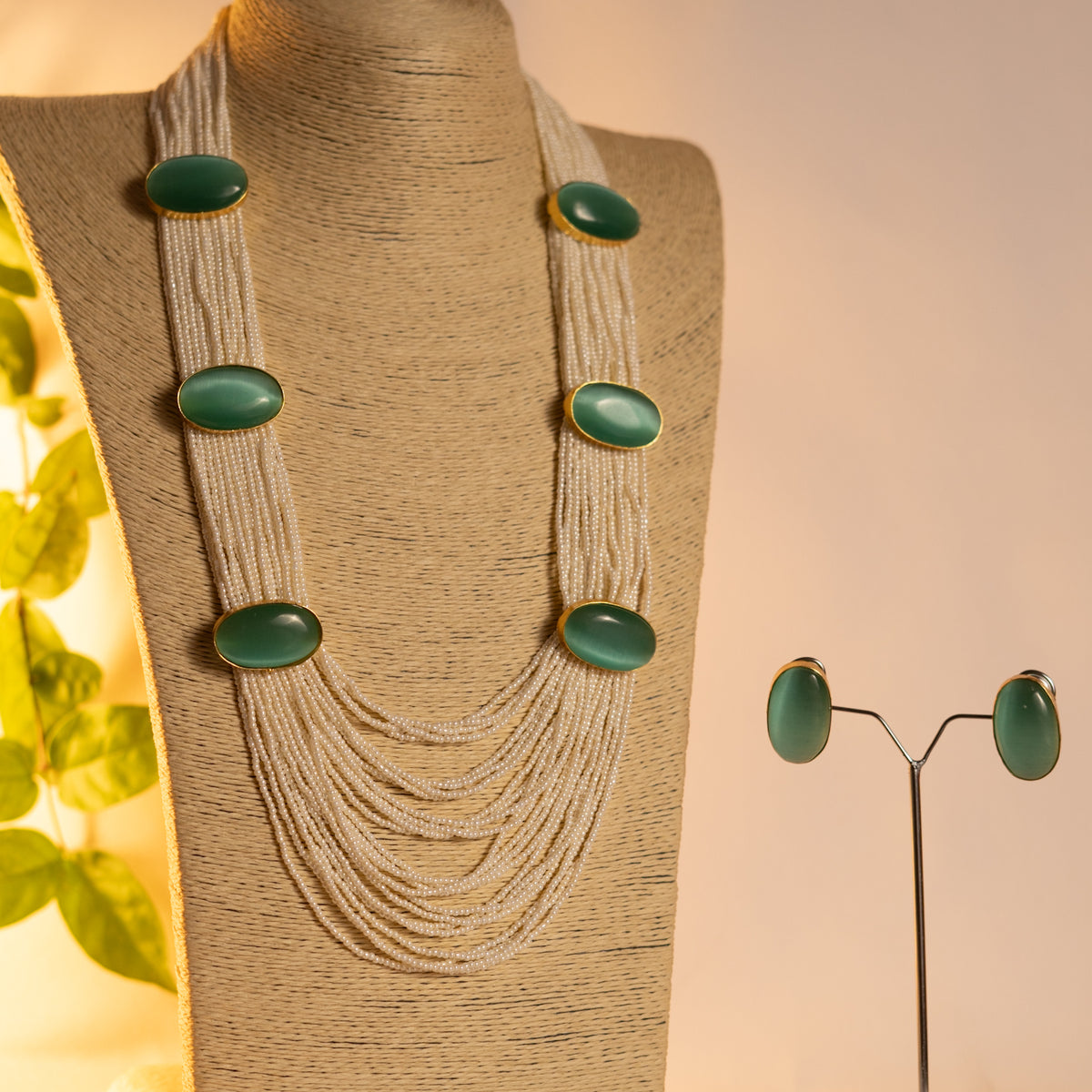 THISHI PEARL MONALISASTONE HANDMADE MALA WITH EARRING ML78