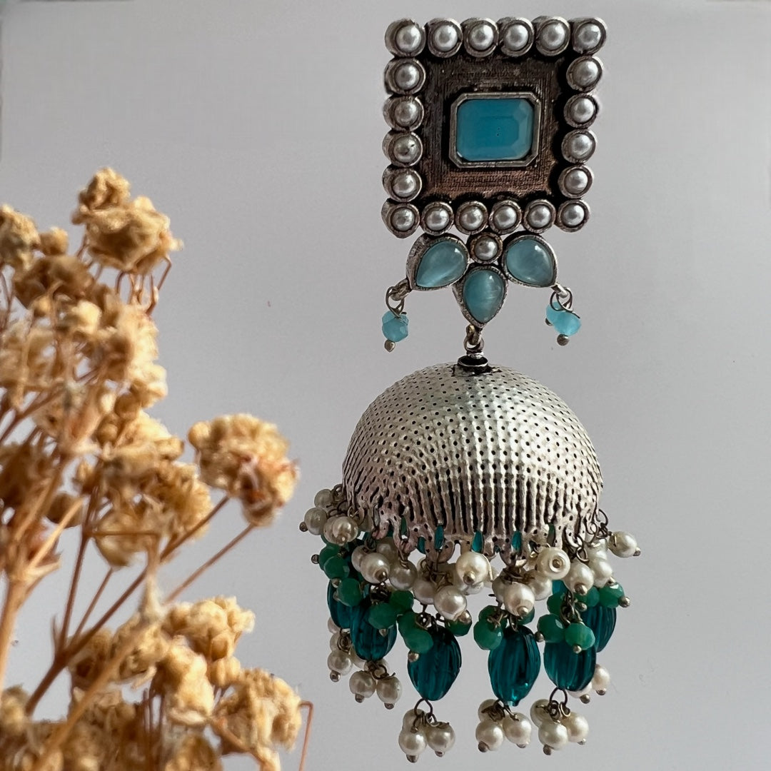 SQUARE SERENADE FAUX SILVER HANDMADE JHUMKAS ER37