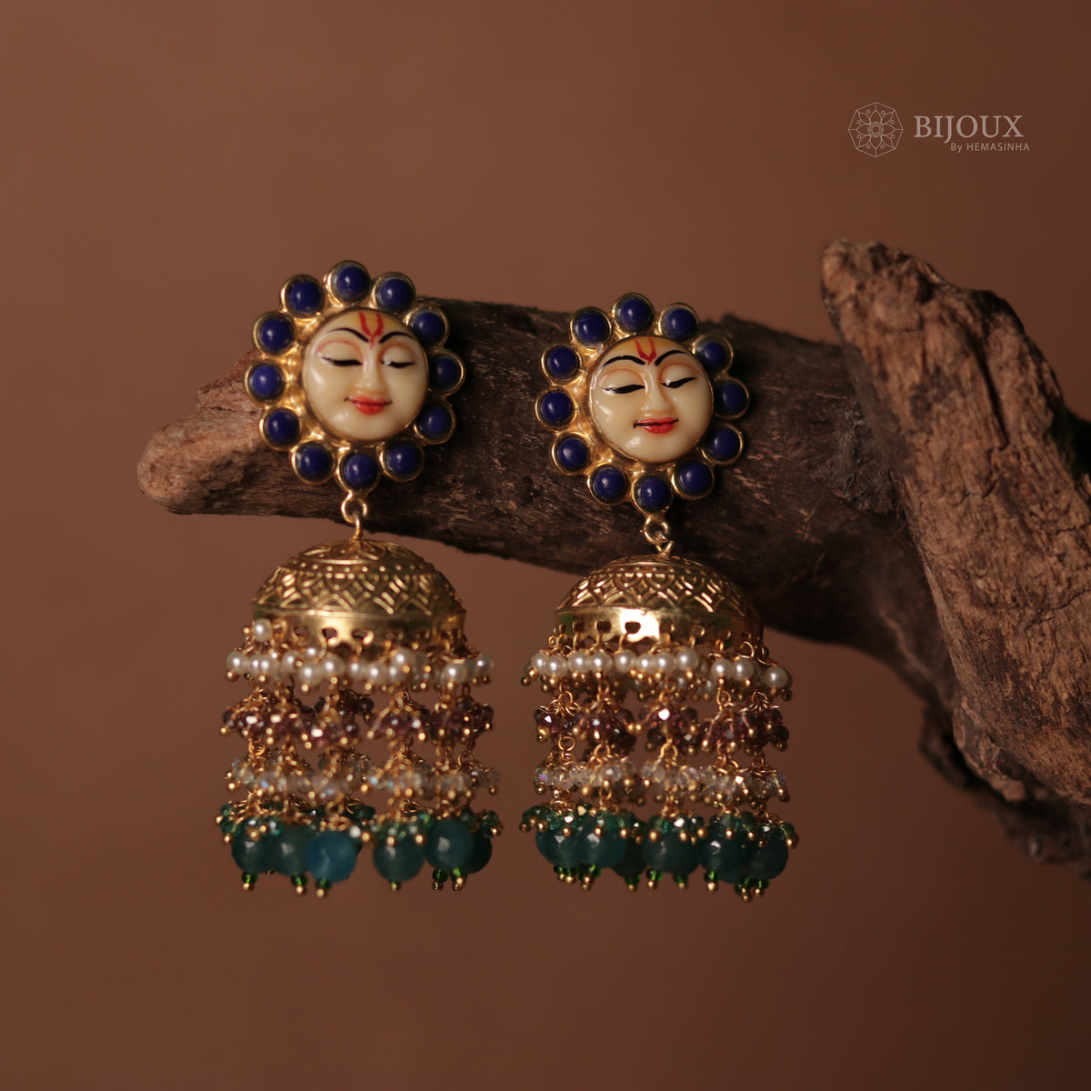 SUNFLOWER SEMI HANDMADE BEADEDJHUMKAS EARRING WITH BEADS ER90