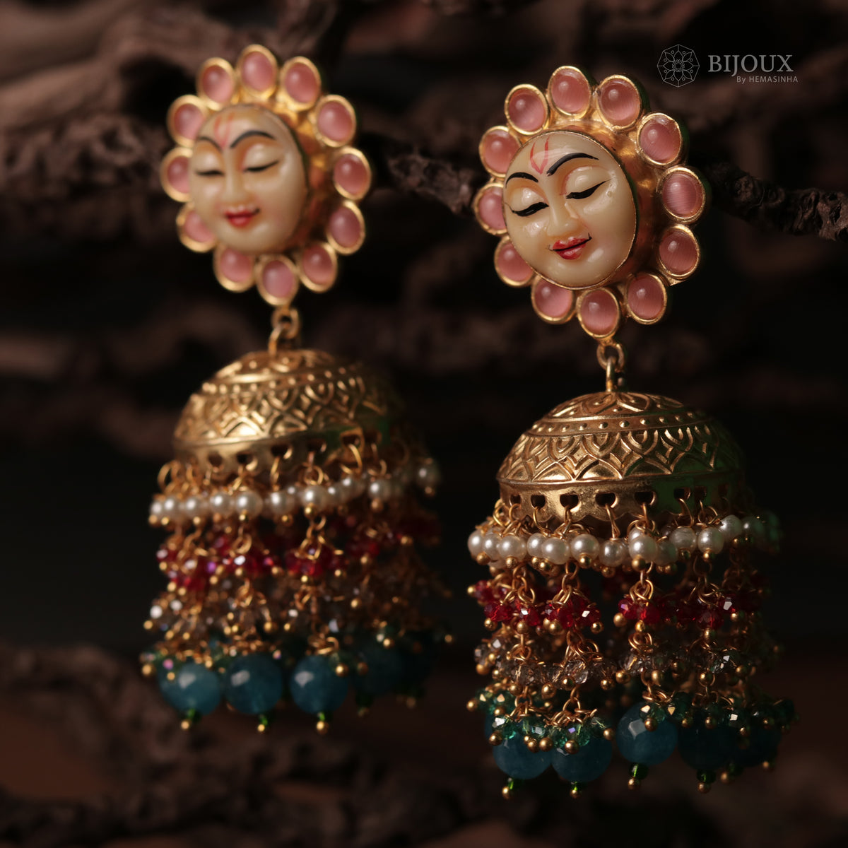 SUNFLOWER SEMI HANDMADE BEADEDJHUMKAS EARRING WITH BEADS ER90