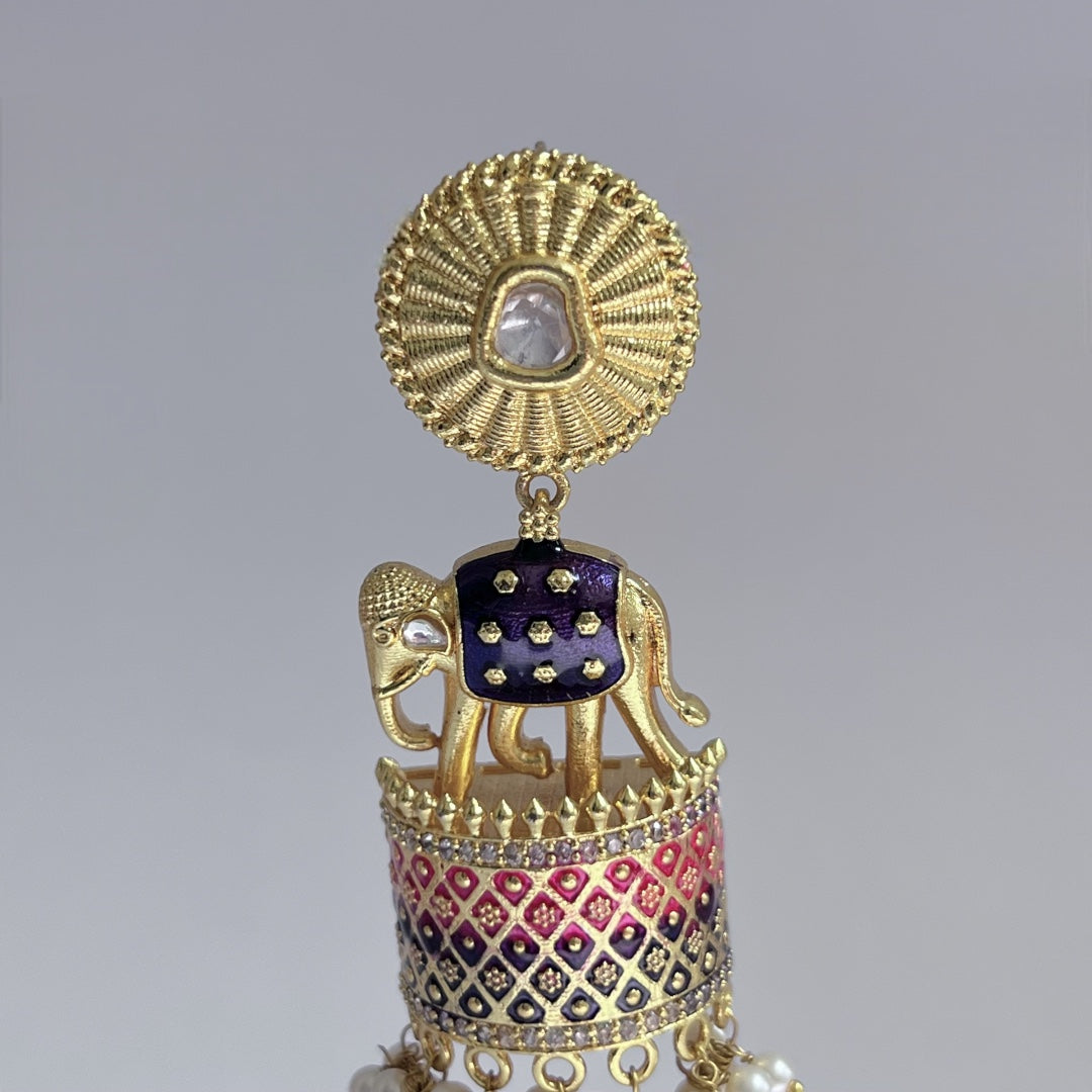 OLIFANT POLKI STUDDED GRACEFUL JHUMKAS-HAND PAINTED-ER98