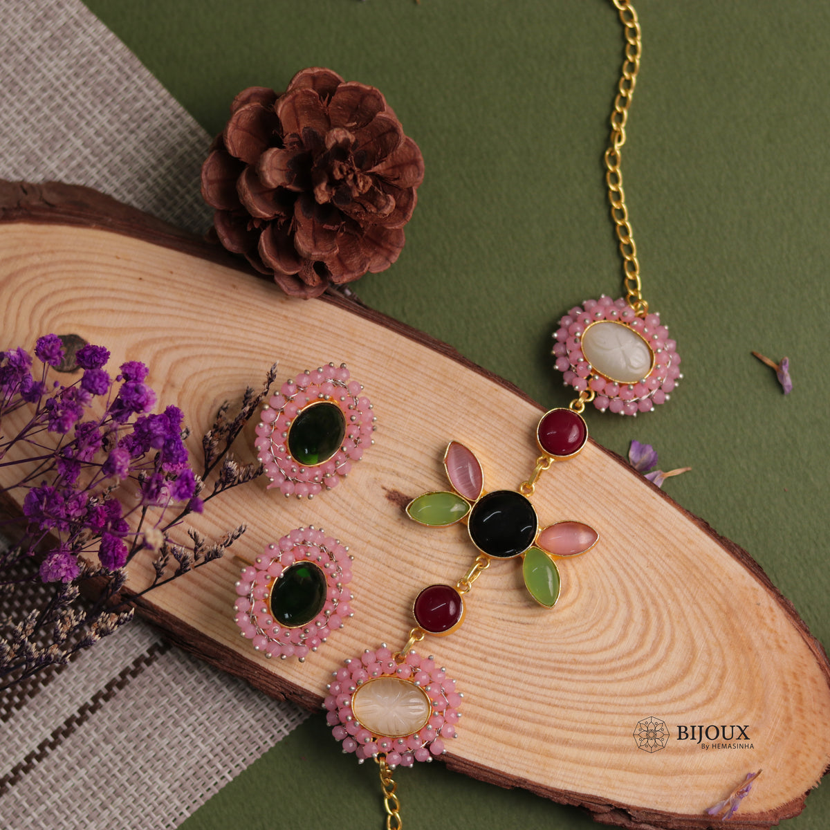 NIRASHA BIJOUX HANDMADE MONALISA MINIMALIST CHOKER WITH EARRINGS CH45