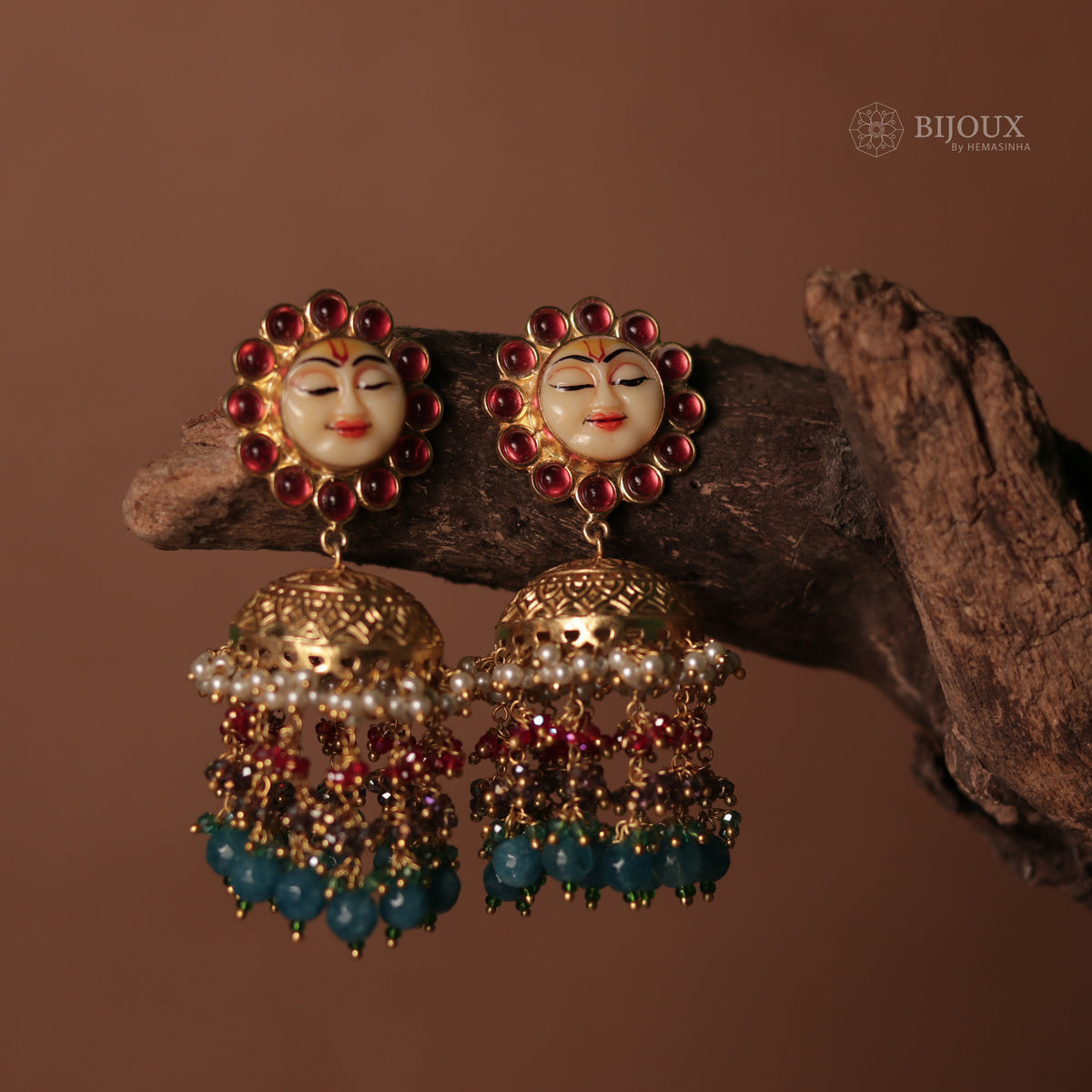 SUNFLOWER SEMI HANDMADE BEADEDJHUMKAS EARRING WITH BEADS ER90