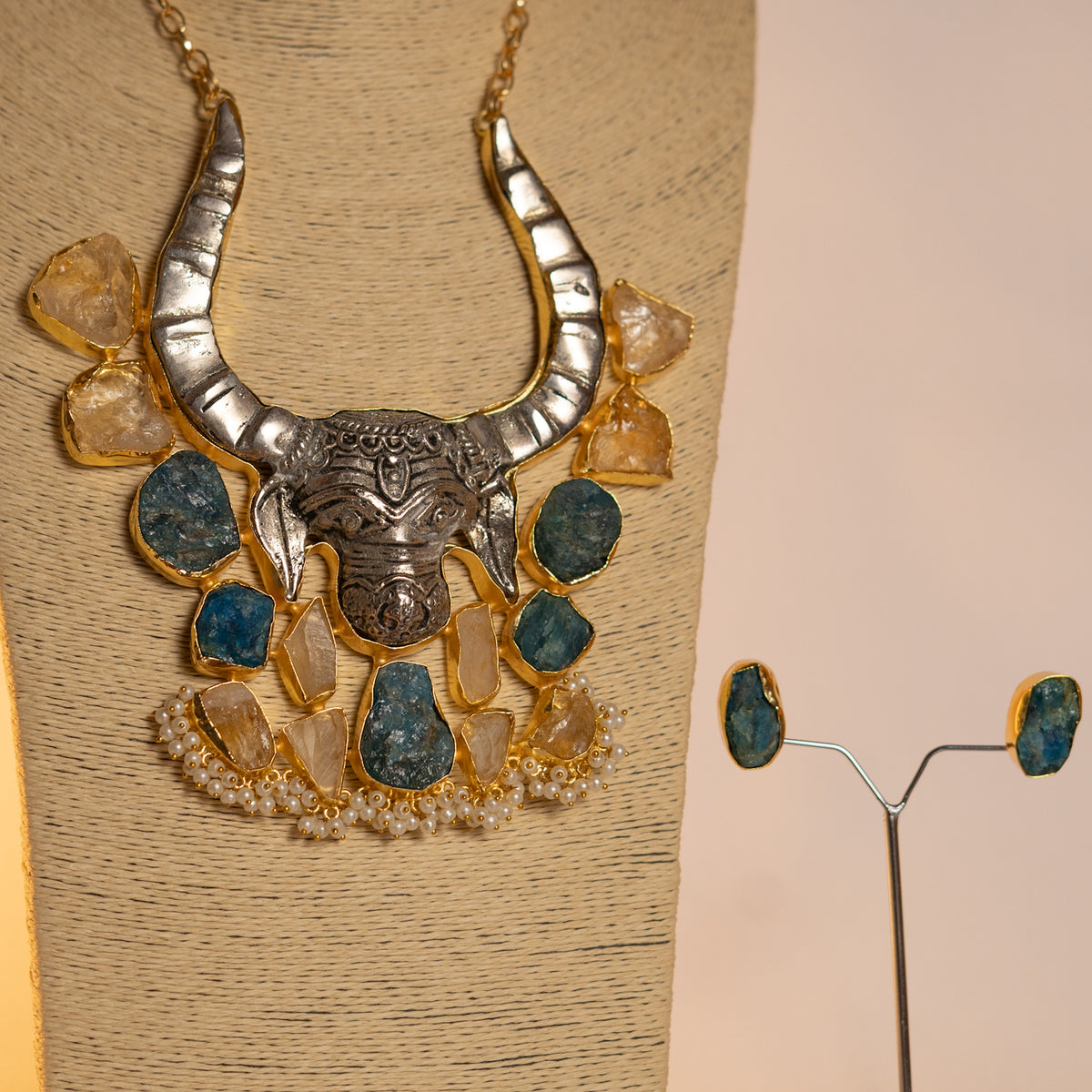 SHAMBU BIJOUX EXCLUSIVE HANDMADE RAW STONE MALA WITH EARRINGS ML169