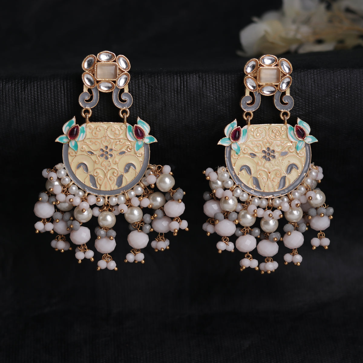 VIBRANT STROKE MEENAKARI SEMI-HANDMADE & HANDPAINTED GOLD TONED EARRING ER42