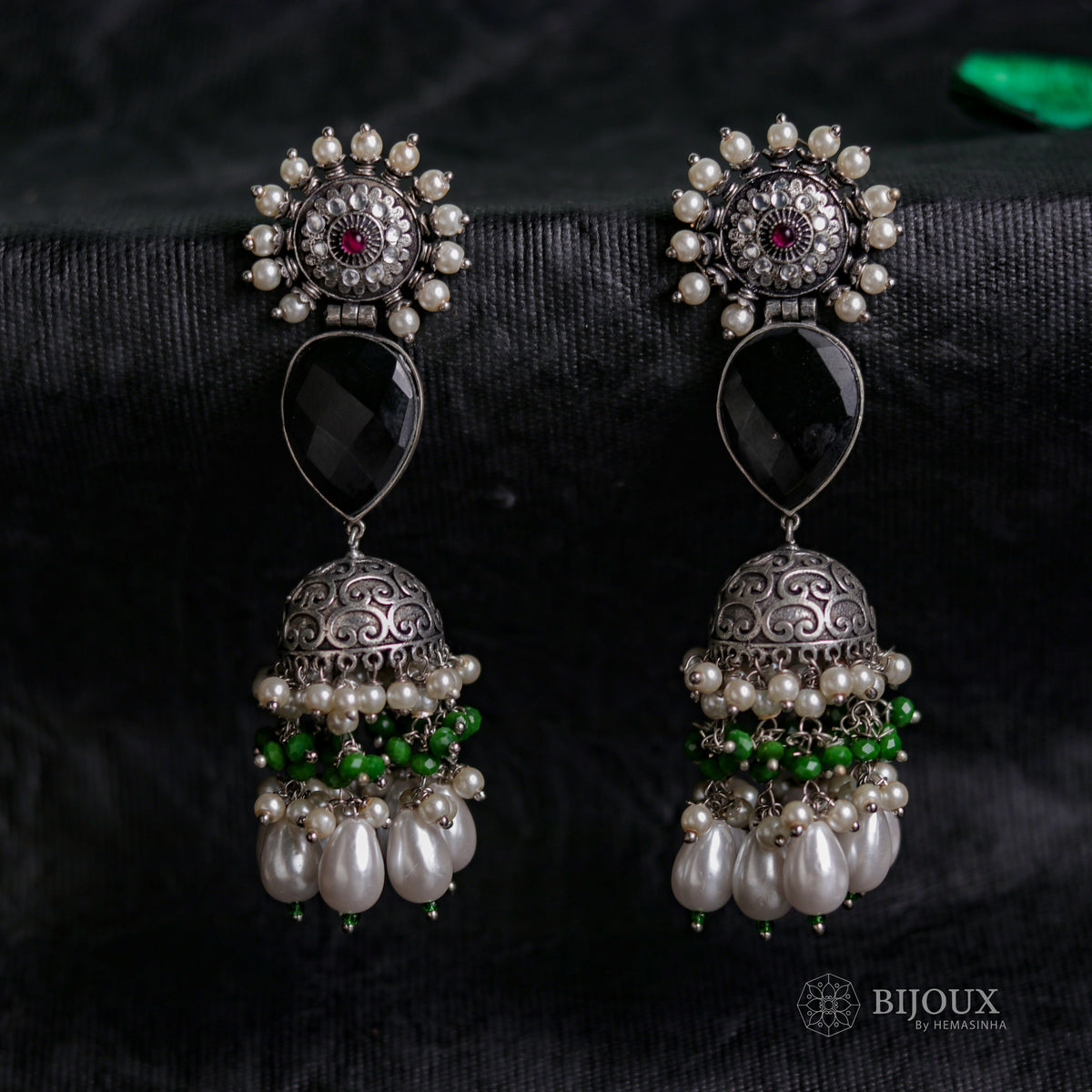 MOONLITE CASCADE MONALISA STONE SEMI-HANDMADE JHUMKA ER49