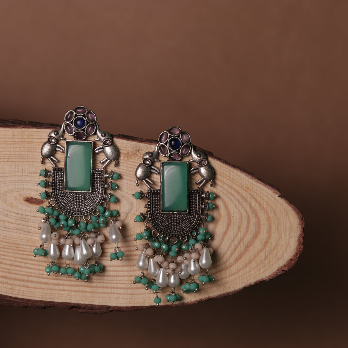 ELEPHANT VERDE OXIDIZED MONOLISA STONE SEMI HANDMADE ER117