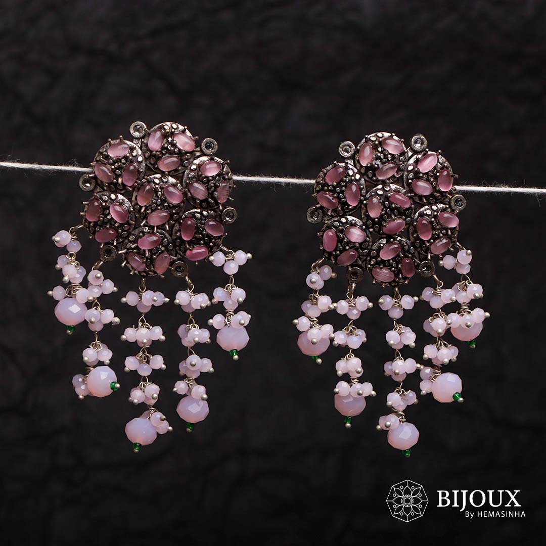 BLOSSOM STONE CLUSTER CIRCLET SEMI HANDMADE BEADED EARRING ER130