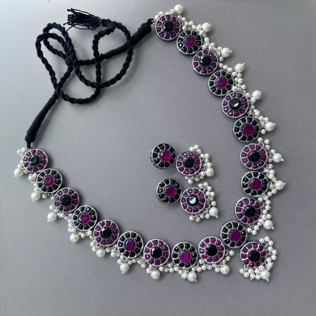 VINAYA FAUX SILVER BIJOUX PREMIUM AND EXCLUSIVE SEMI HANDMADE NECKLACE WITH EARRINGS NL136
