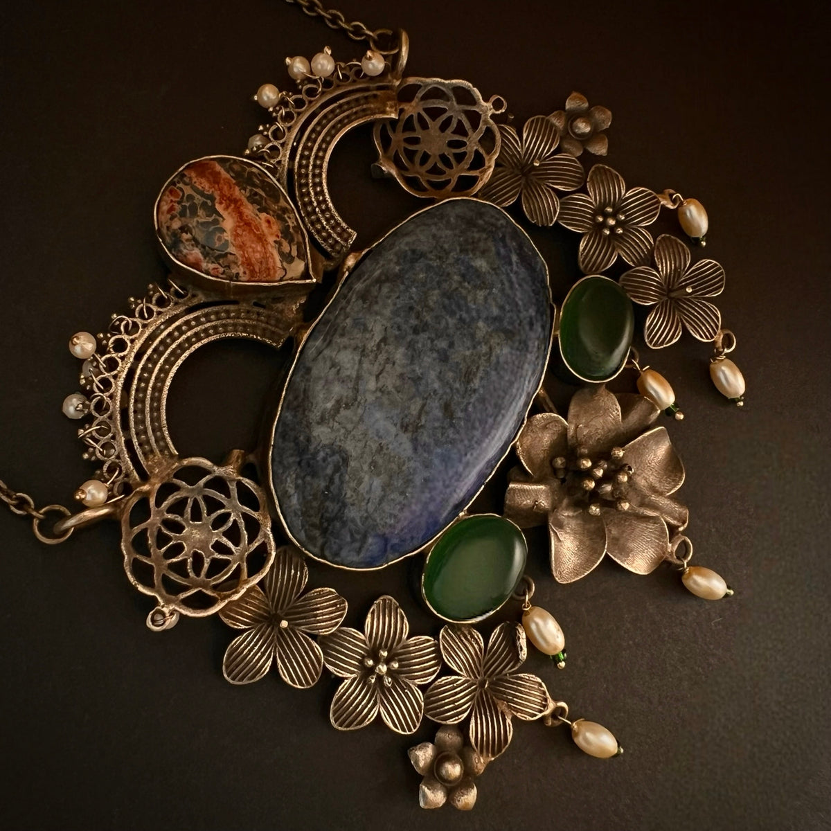 DHIRVANI HAND MADE AND HAND HAMMERED SILVER LOOK ALIKE RUSTIC ANTIQUE MALA ML74