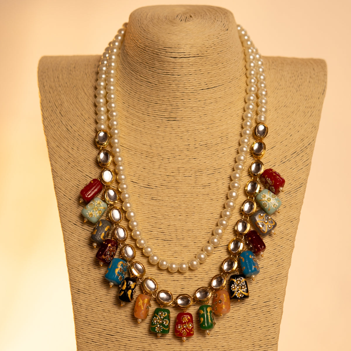 PRIYASHA RAW AND RUSTIC FINISH KUNDAN HAND PAINTED AND HANDMADE STONE MALA ML22