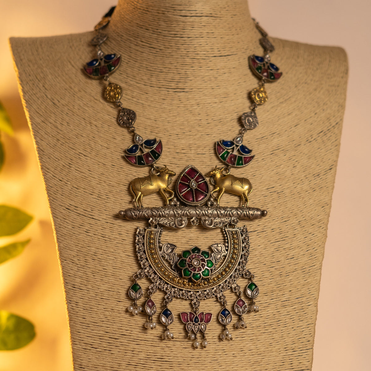 ADITI HANDMADE RAW AND RUSTIC FAUX ANTIQUE DUAL TONE MALA WITH EARRINGS ML186