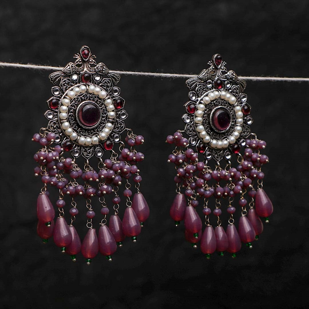 GLAMOUROUS TASSELS SEMI HANDMADE OXIDIZED EARRING ER121