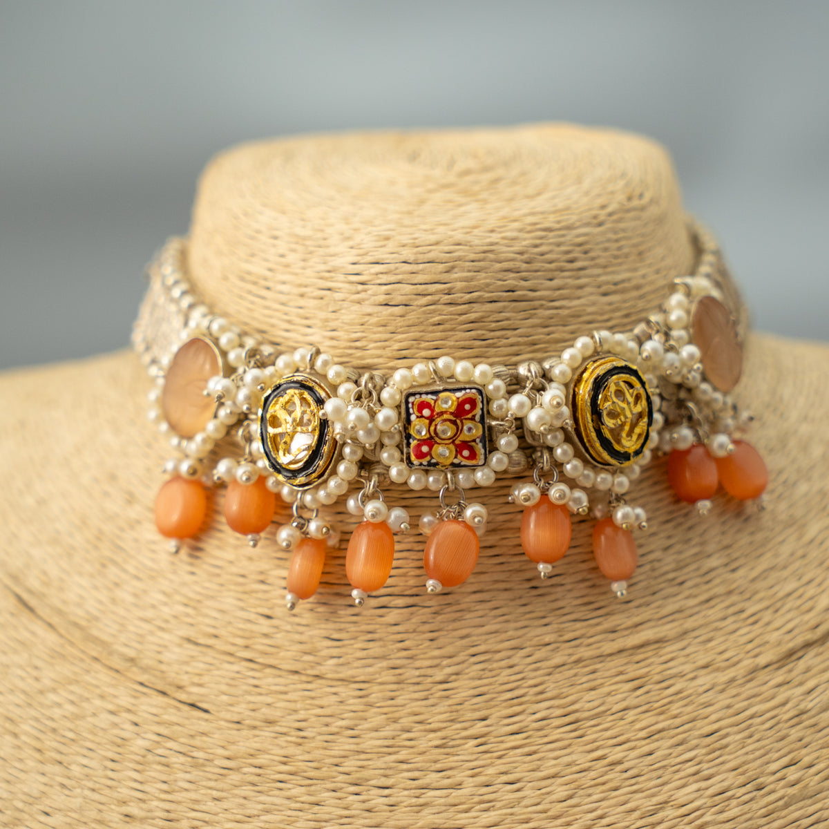 FANG BIJOUX PREMIUM AND EXCLUSIVE FAUX SILVER SEMI HANDMADE CHOKER WITH EARRINGS CH409