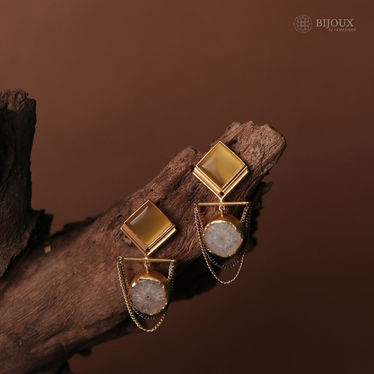 DIA RING MONALISA & DRUZY TREASURE HANDMADE AND HAMD HAMMERED EARRINGS ER77