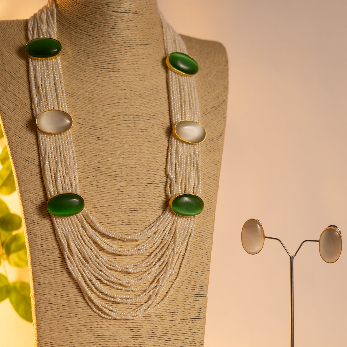 THISHI PEARL MONALISASTONE HANDMADE MALA WITH EARRING ML78