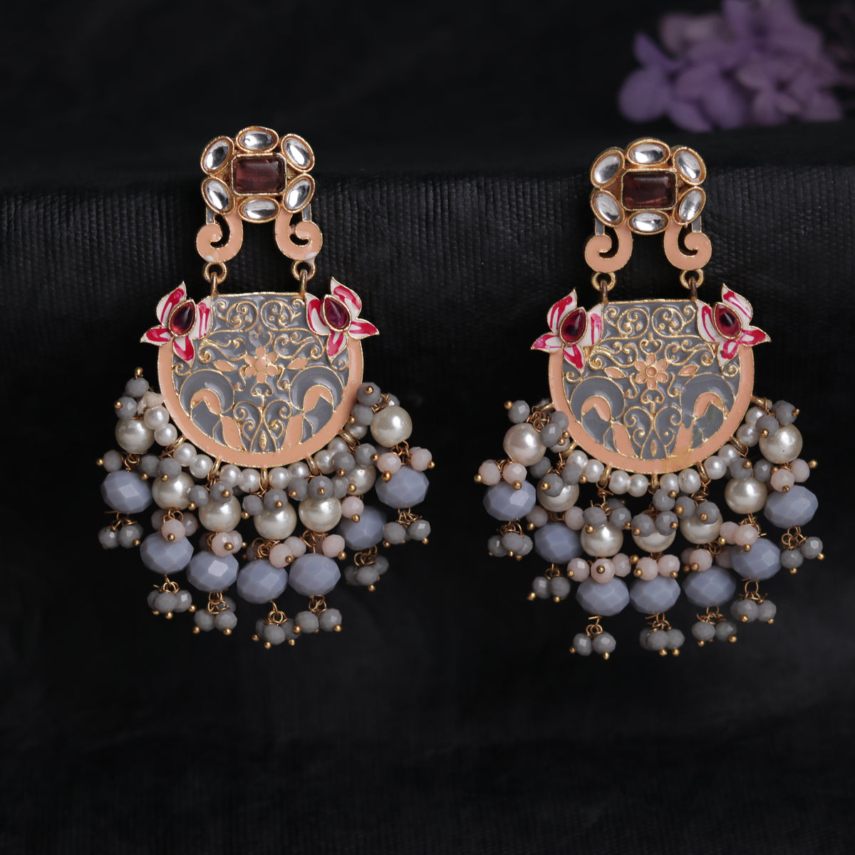 VIBRANT STROKE MEENAKARI SEMI-HANDMADE & HANDPAINTED GOLD TONED EARRING ER42
