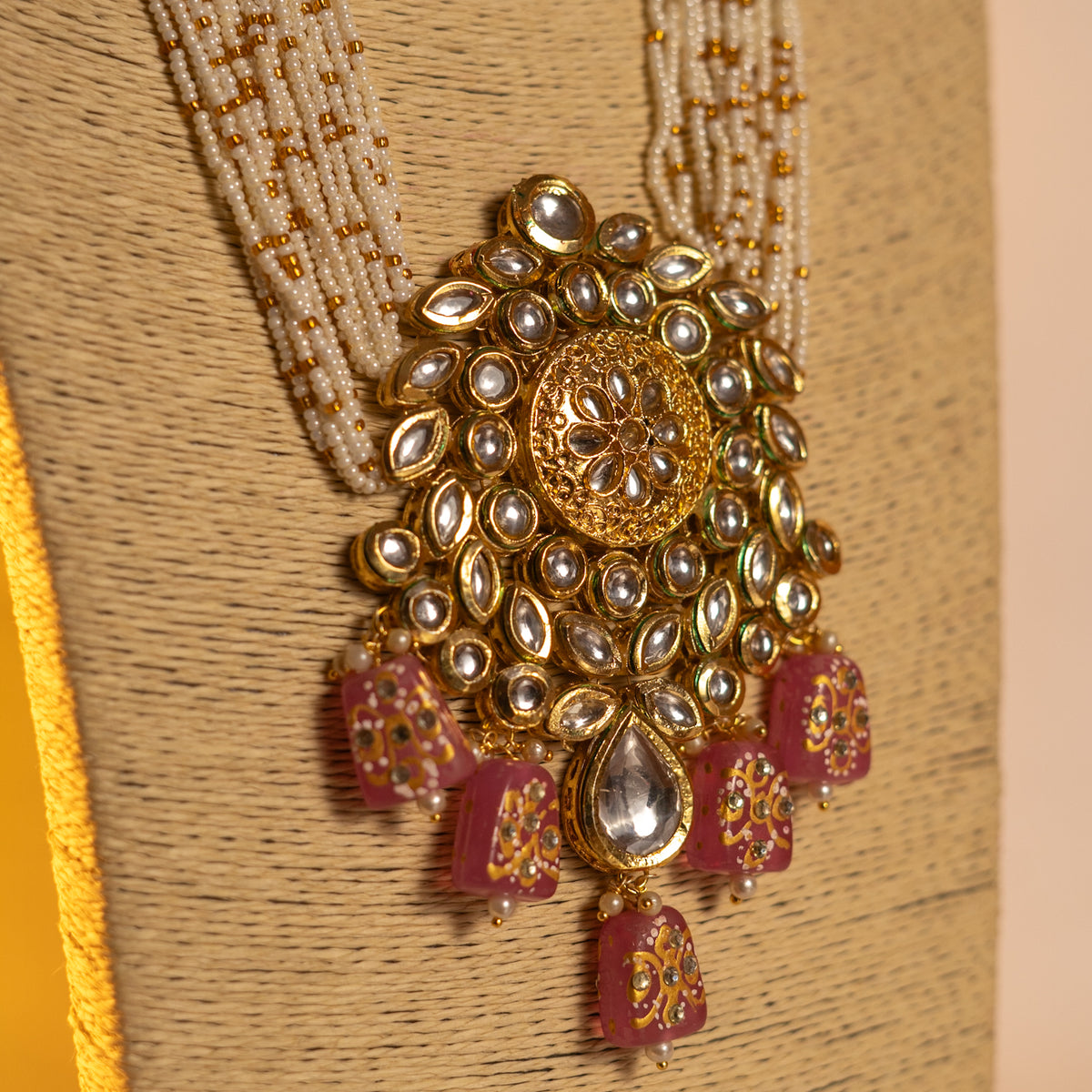 KIRANYA KUNDAN AND NATURAL STONE HAND PAINTED AND HANDMADE MALA ML13