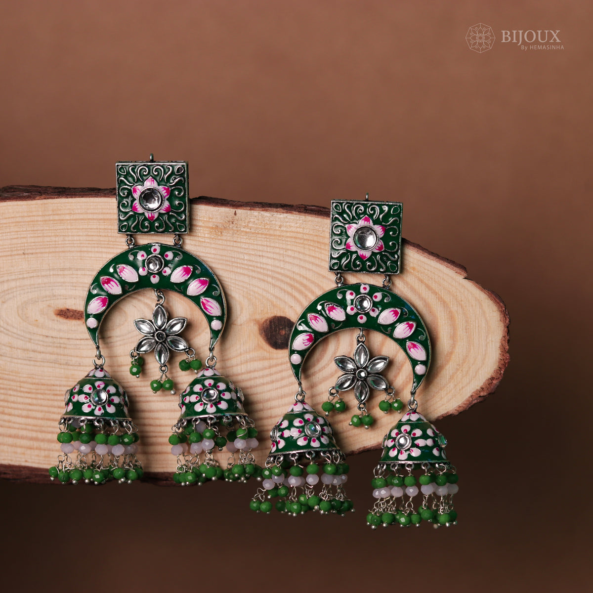RETRO CHIC DOUBLE TIER SEMI HANDMADE MEENAKARI JHUMKAS ER81
