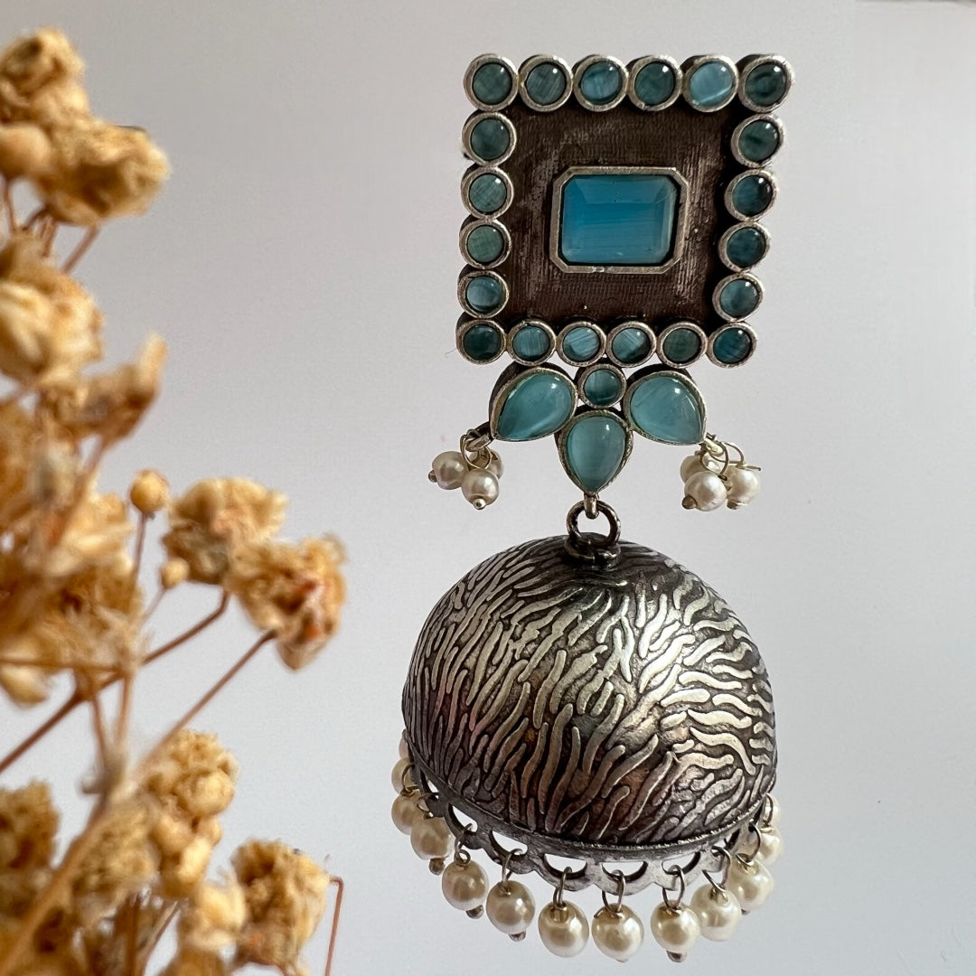 ROYAL SQUARE ELEGANCE FAUX SILVER SEMI-HANDMADE JHUMKAS ER36