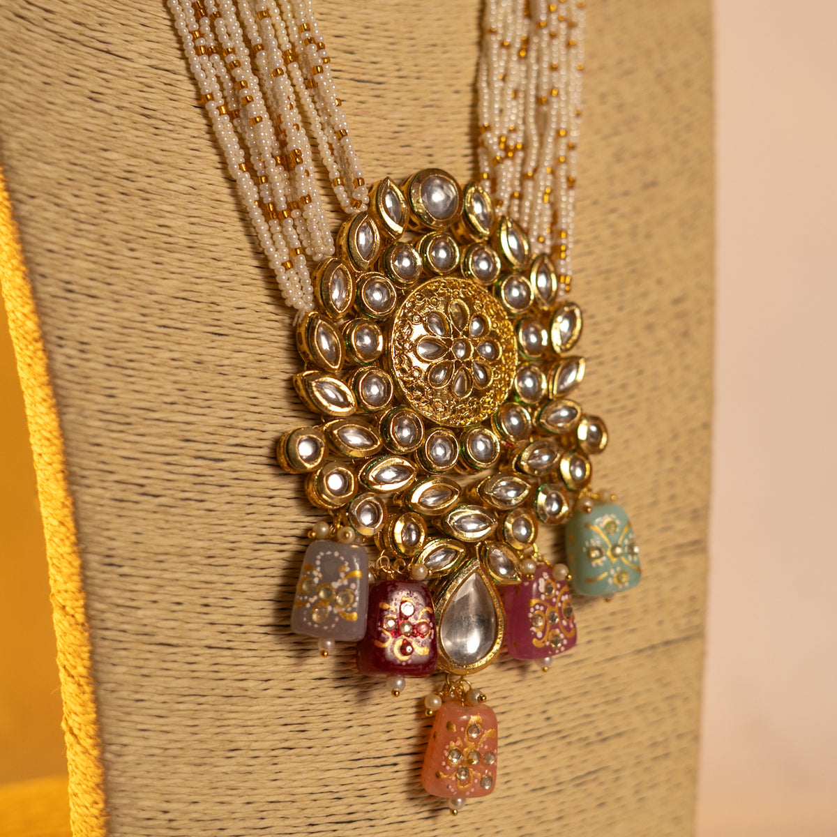 KIRANYA KUNDAN AND NATURAL STONE HAND PAINTED AND HANDMADE MALA ML13