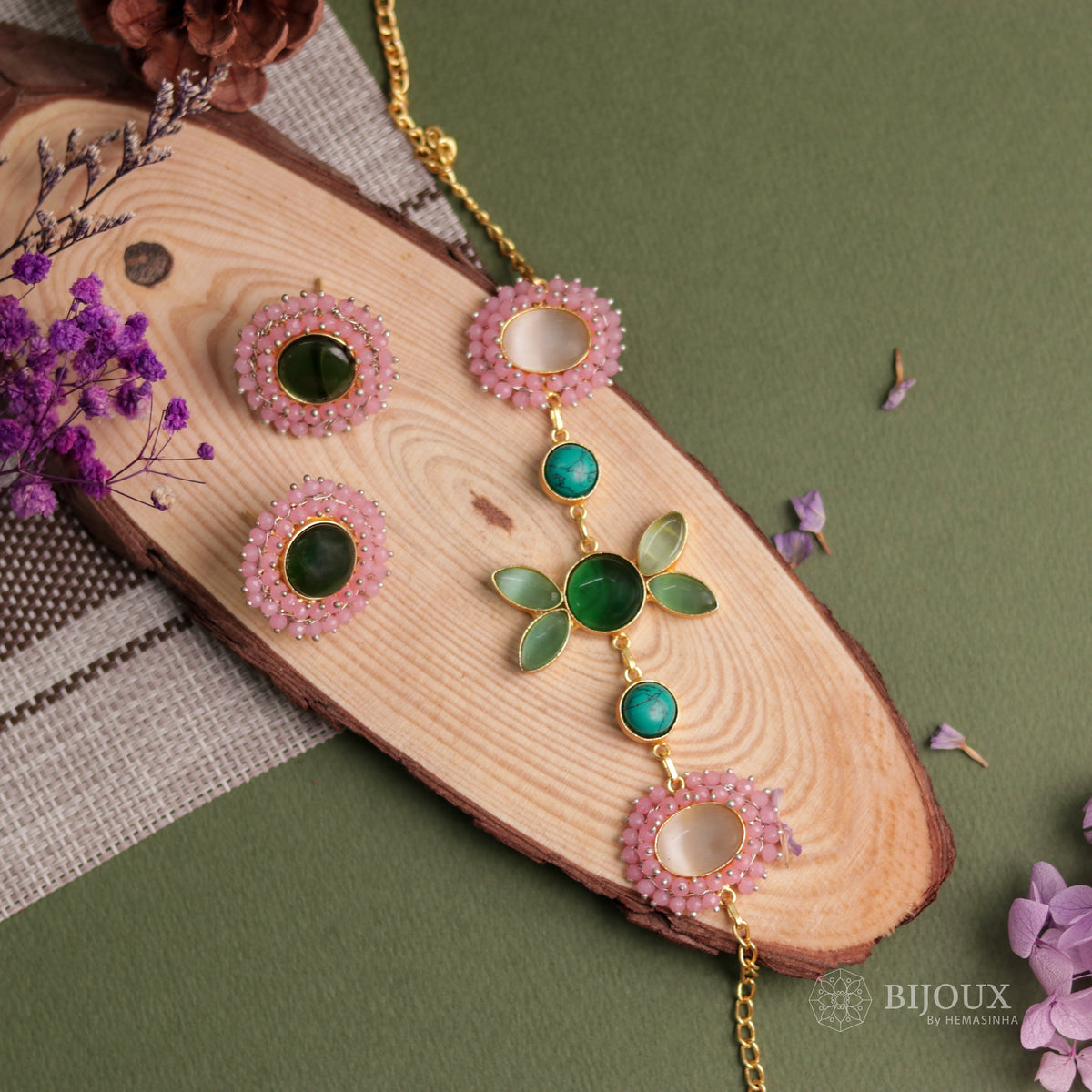 NIRASHA BIJOUX HANDMADE MONALISA MINIMALIST CHOKER WITH EARRINGS CH45