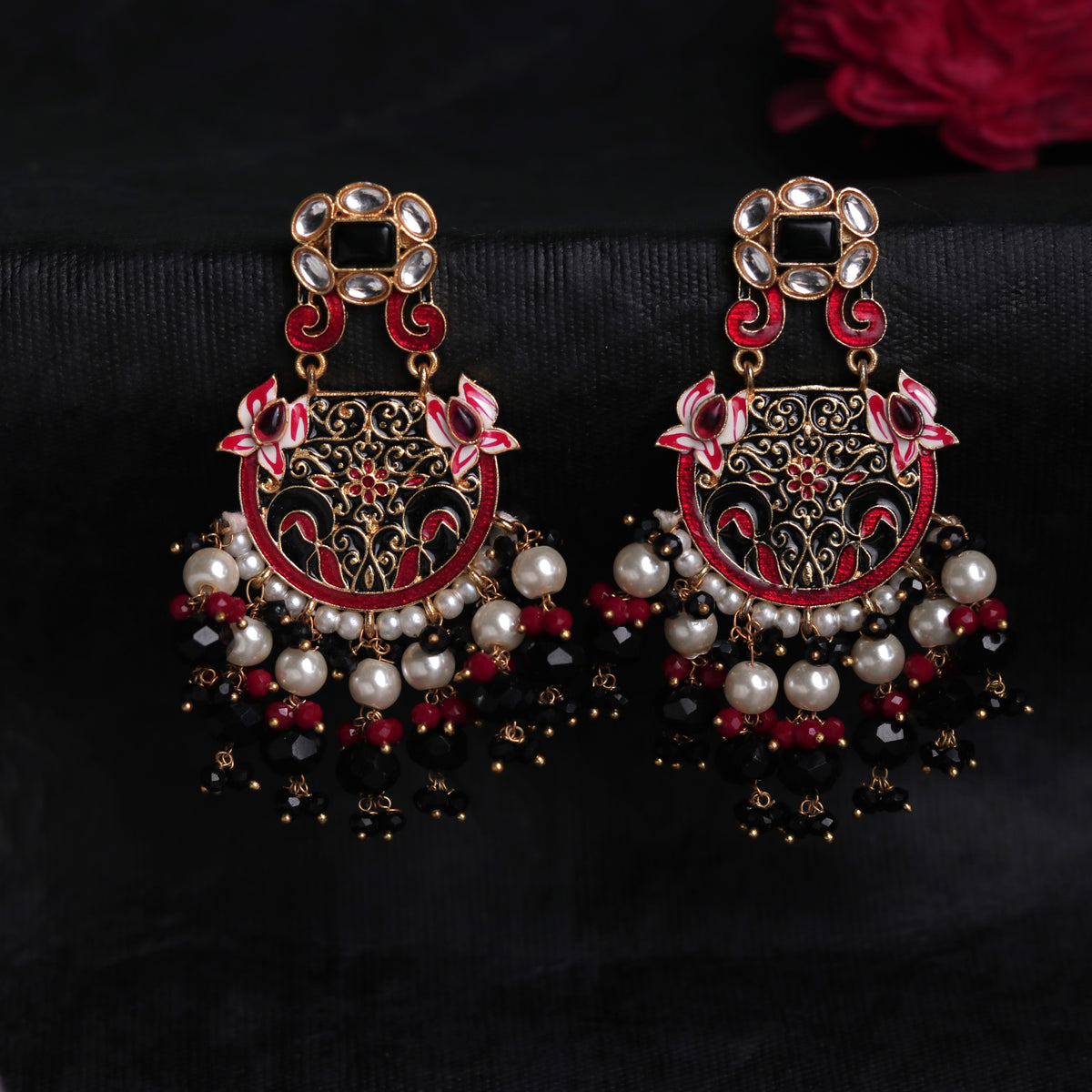VIBRANT STROKE MEENAKARI SEMI-HANDMADE & HANDPAINTED GOLD TONED EARRING ER42