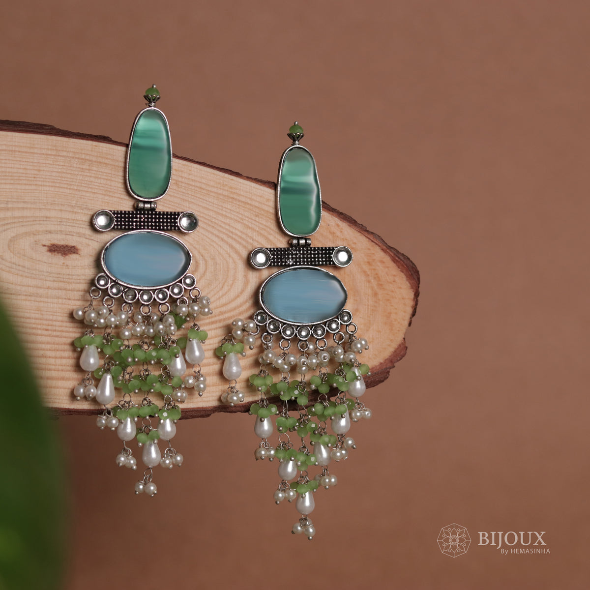 OVAL MYSTIC MONALISA STONE  SEMI-HANDMADE  EARRINGS  ER47