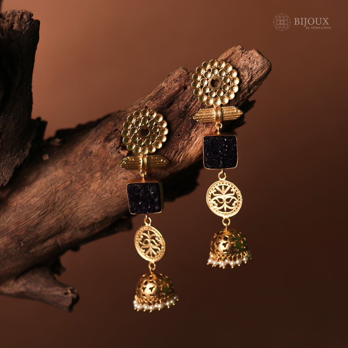 ELEGANT LIGHTWEIGHT DOUBLE-STEP SUGAR STONE HANDMADE JHUMKAS ER71