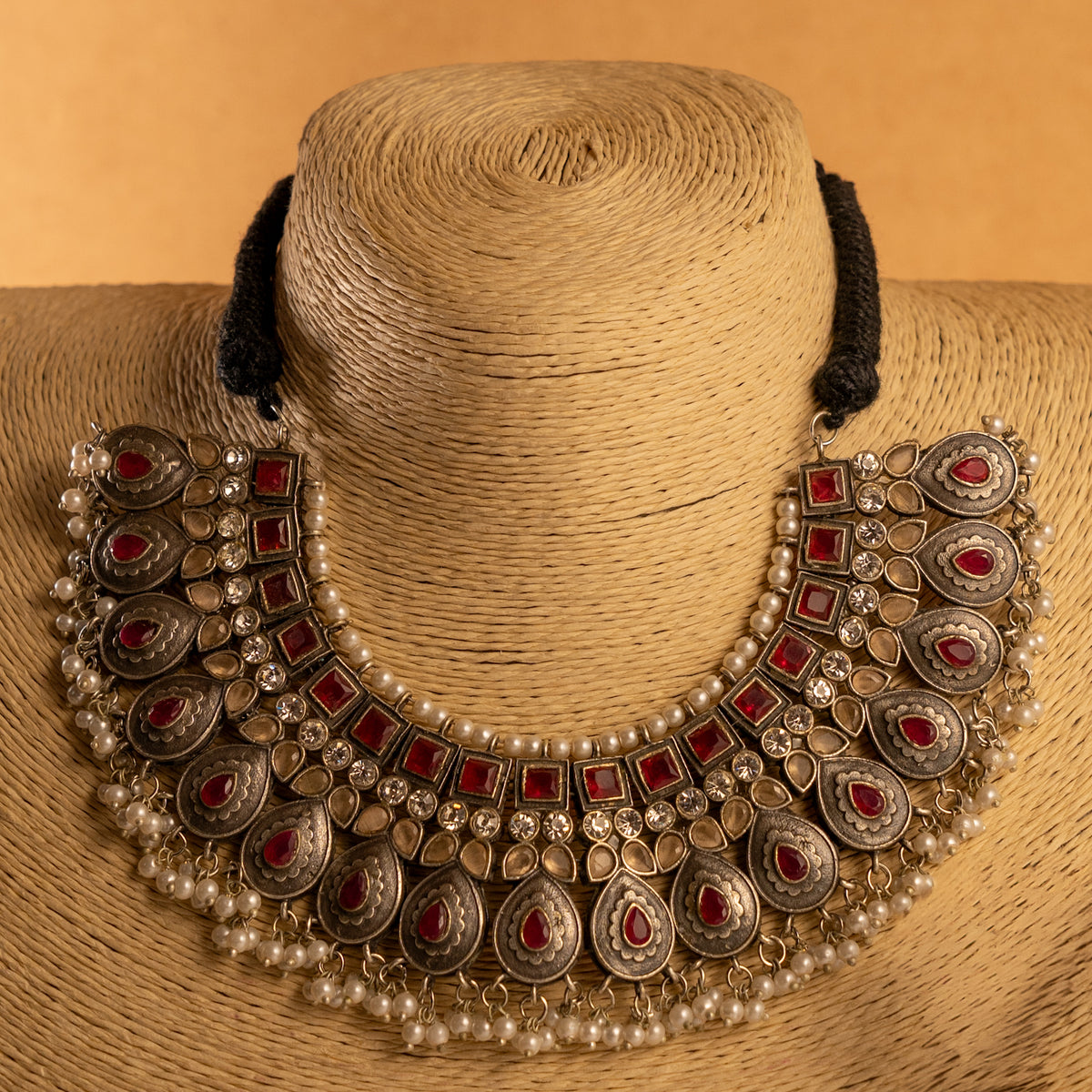 SNEHATHI FAUX SILVER BIJOUX PREMIUM AND EXCLUSIVE  SEMI HANDMADE NECKLACE WITH EARRINGS NL227