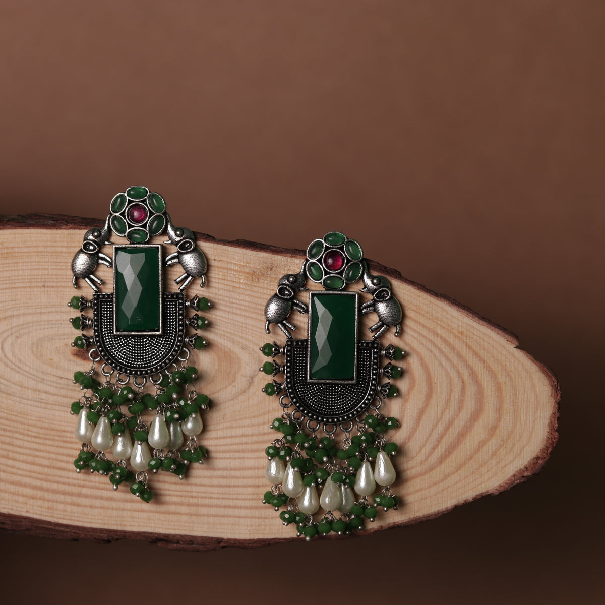 ELEPHANT VERDE OXIDIZED MONOLISA STONE SEMI HANDMADE ER117