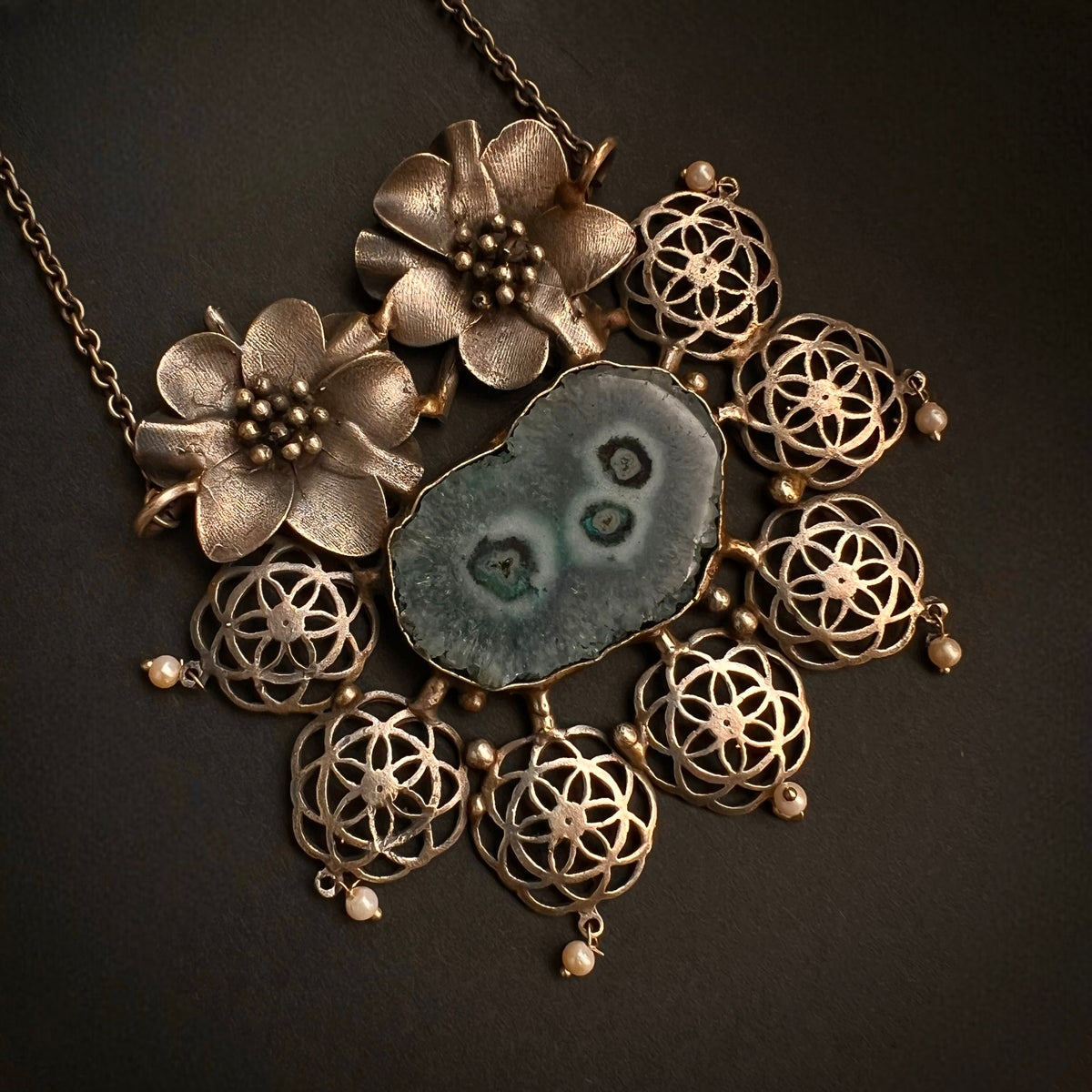 DHIRVANI HAND MADE AND HAND HAMMERED SILVER LOOK ALIKE RUSTIC ANTIQUE MALA ML74