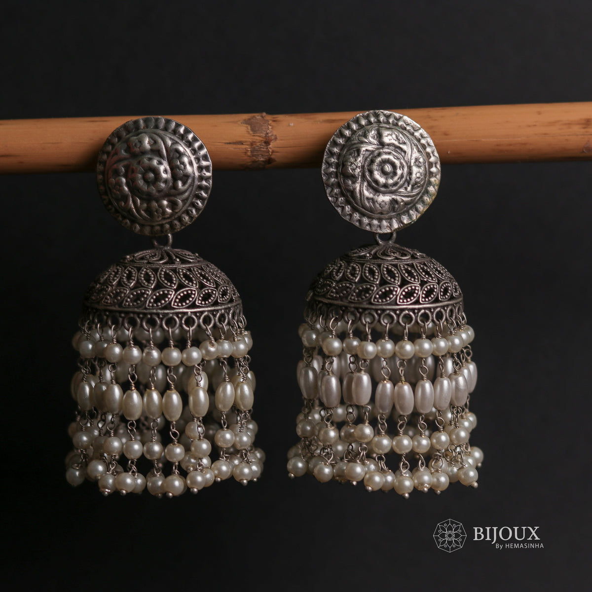 SAMANTHA FAUX SILVER HANDMADE RAW AND RUSTIC EARRINGS/JHUMAS ER57