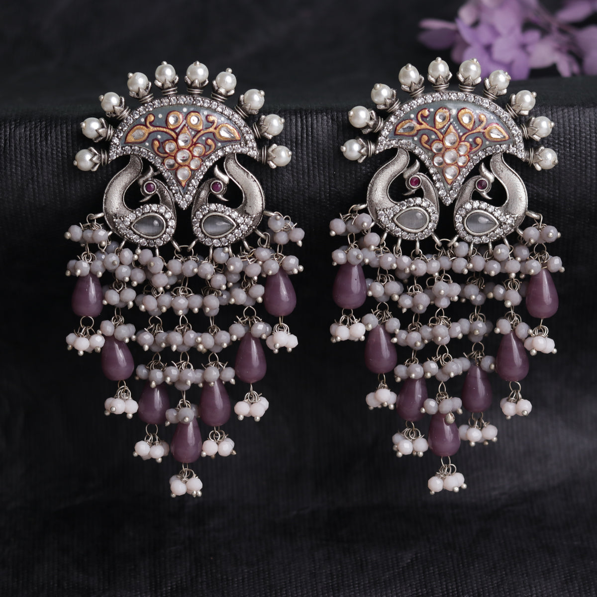 HANDMADE TWILIGHT SEMI HANDMADE HANDPAINTED MONALISA AND BEADED EARRING ER40