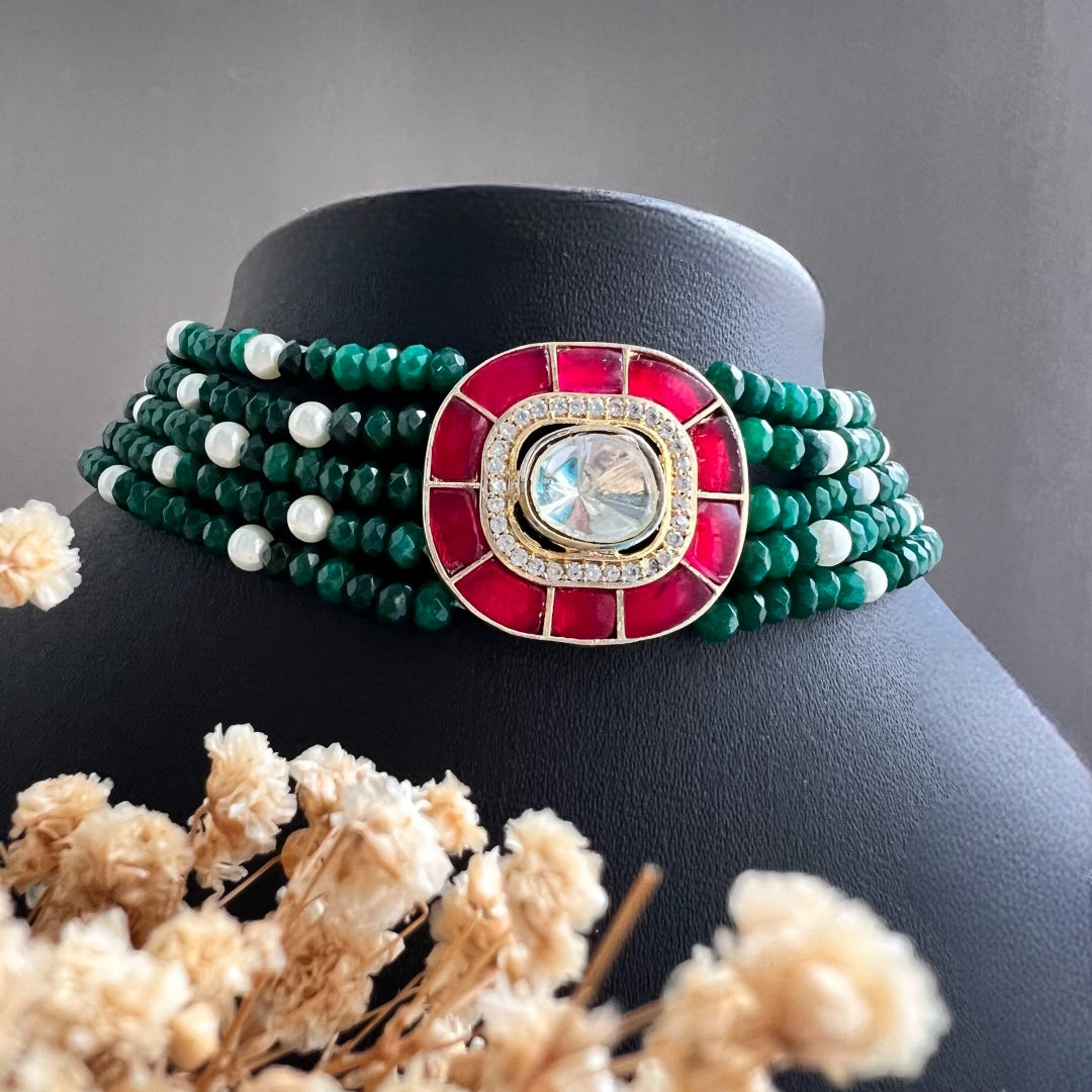 MARIA ONEX BEADS LAC AND POLKI BIJOUX PREMIUM AND EXCLUSIVE HANDMADE CHOKER CH400