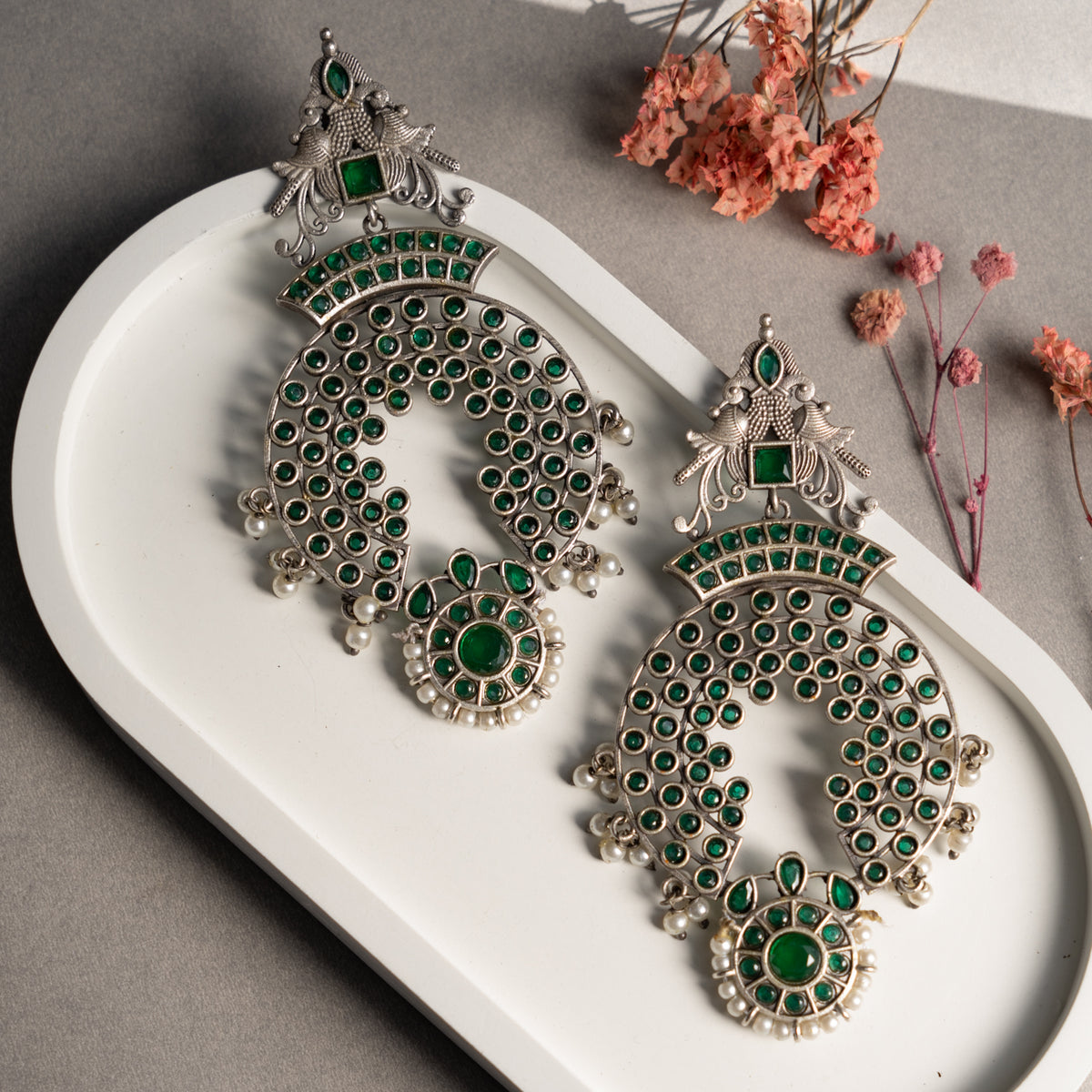 CHAITALI FAUX SILVER ANTIQUE SEMI HANDMADE  EARRINGS ER747