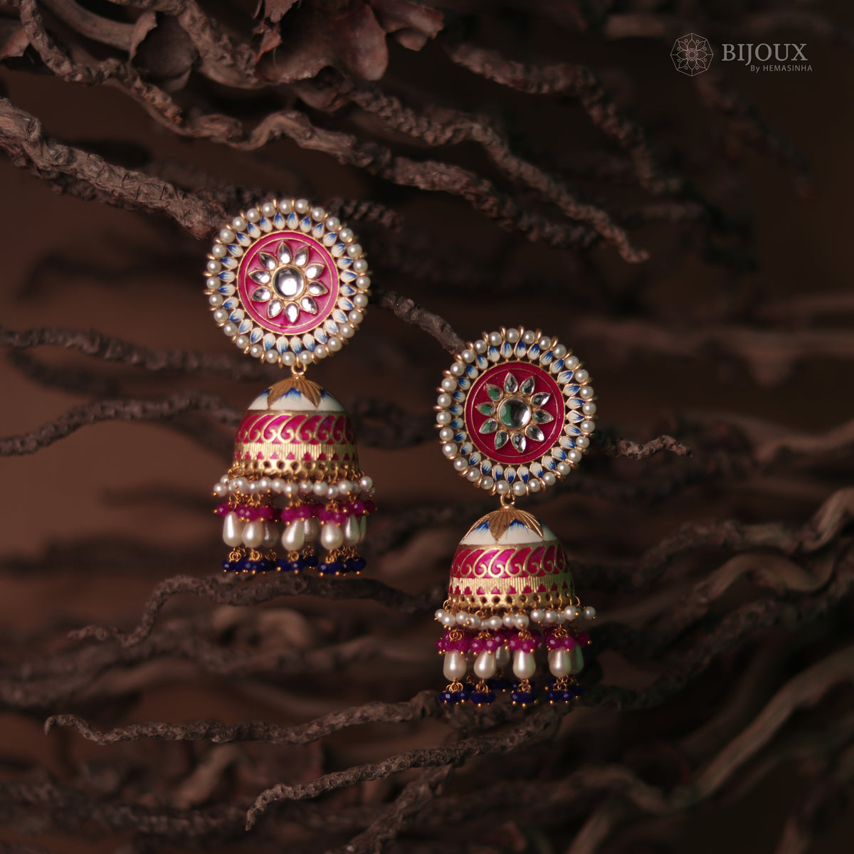 SUNNY SERENITY ETHNIC MEENAKARI SEMI HANDMADE JHUMKAS ER68
