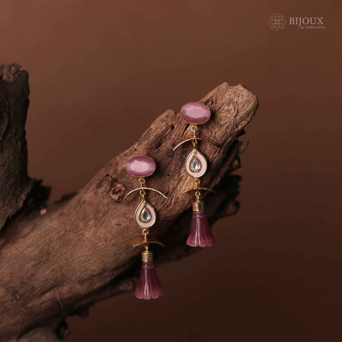 ENAMELLED CONICAL STONE DROPS WITH CRYSTAL HANDMADE AND HAND HAMMERED EARRINGS ER74