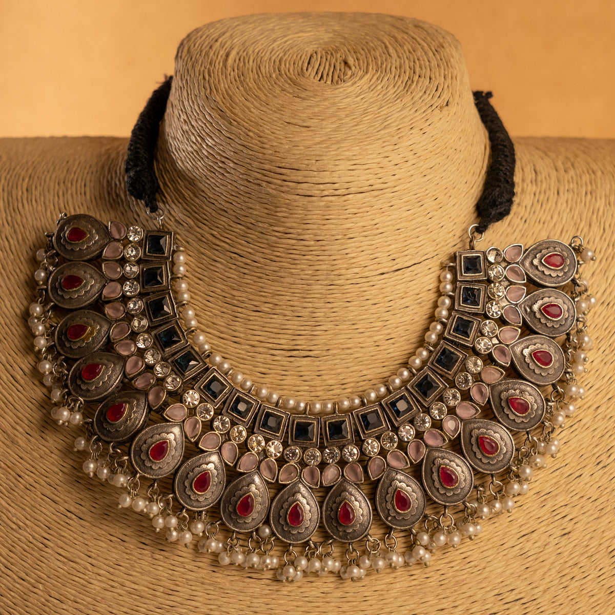 SNEHATHI FAUX SILVER BIJOUX PREMIUM AND EXCLUSIVE  SEMI HANDMADE NECKLACE WITH EARRINGS NL227