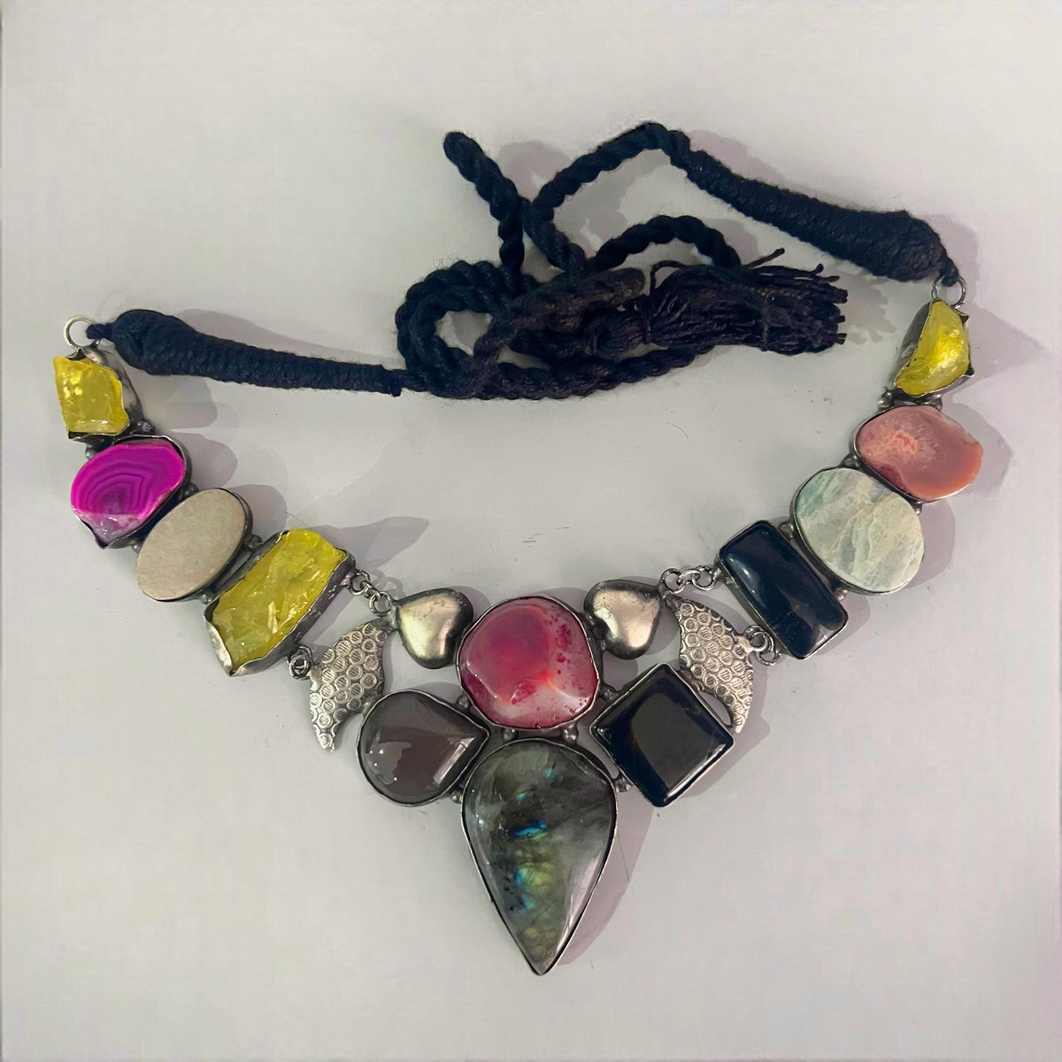 PARINA HANDMADE MULTI STONE STATEMENT RAW AND RUSTIC FINISH NECKLACE NL03