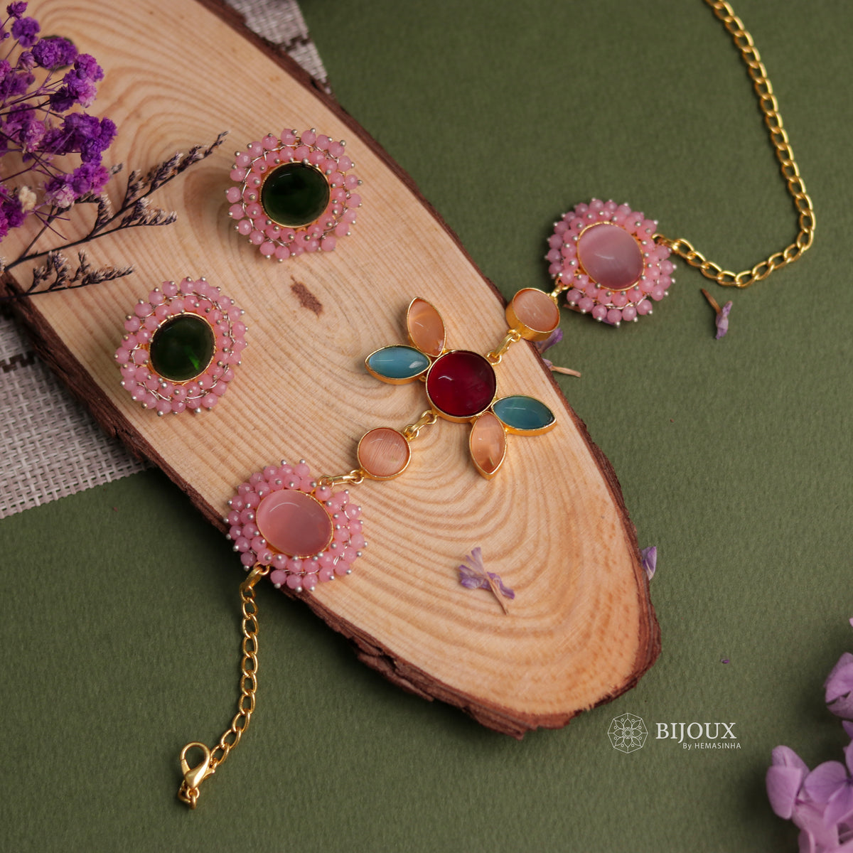 NIRASHA BIJOUX HANDMADE MONALISA MINIMALIST CHOKER WITH EARRINGS CH45