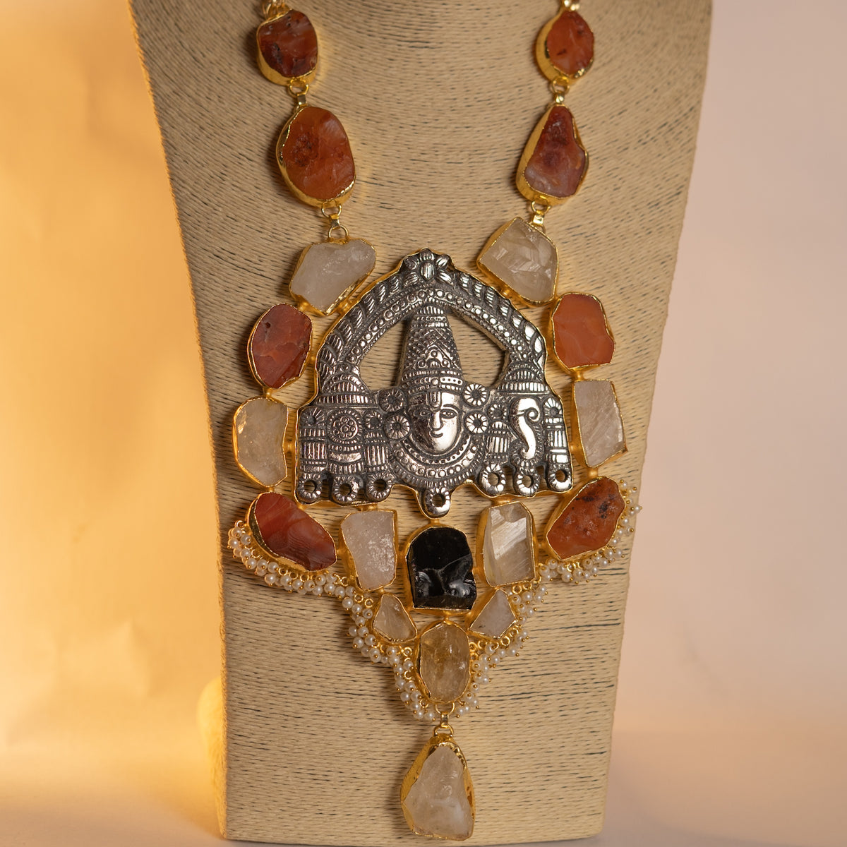 VENKAT BIJOUX, HANDCRAFTED TURQUOISE, MOP SHELL, AND RAW SATONE MALA WITH EARRINGS ML168