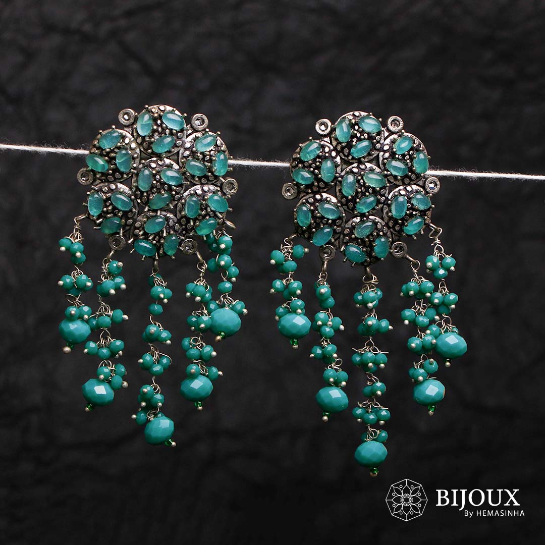 BLOSSOM STONE CLUSTER CIRCLET SEMI HANDMADE BEADED EARRING ER130