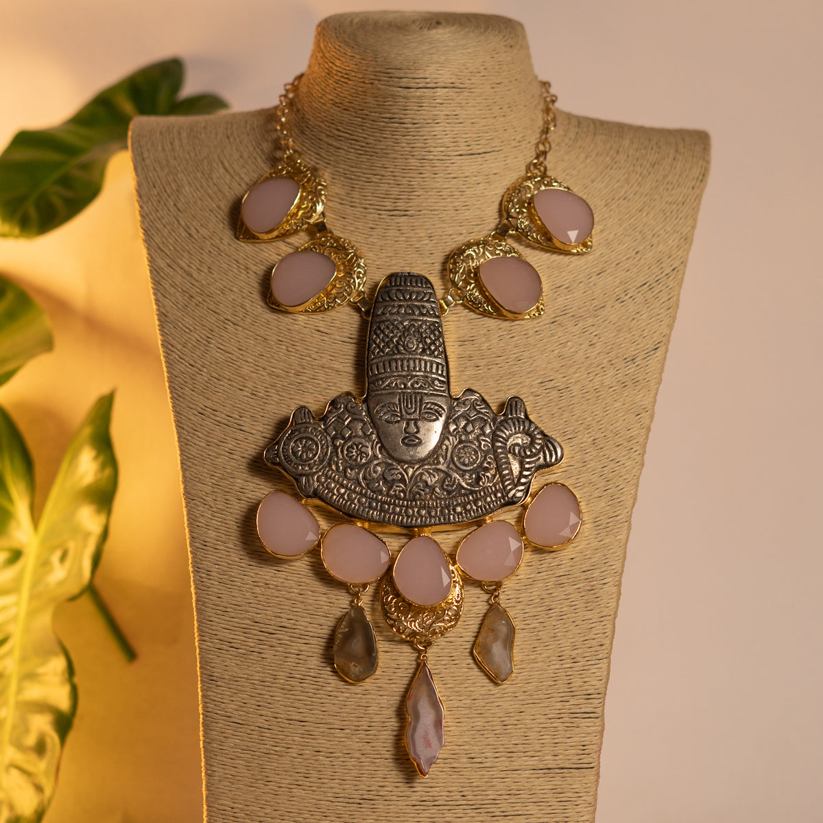 BALAJI BIJOUX EXCLUSIVE HANDMADE STATEMENT AGATE AND POLISHED STONE MALA ML49