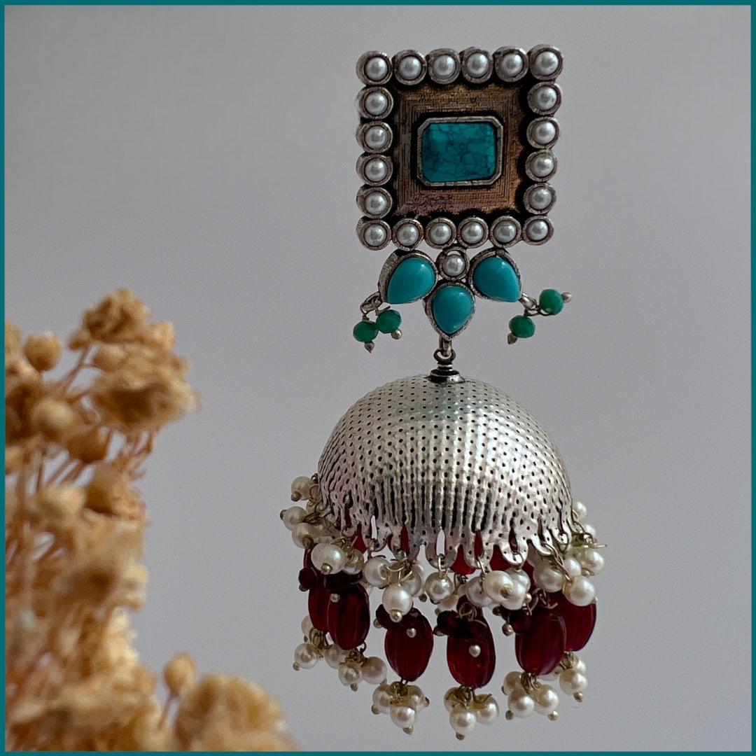 SQUARE SERENADE FAUX SILVER HANDMADE JHUMKAS ER37