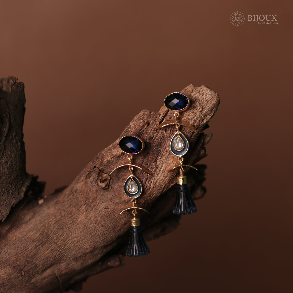 ENAMELLED CONICAL STONE DROPS WITH CRYSTAL HANDMADE AND HAND HAMMERED EARRINGS ER74